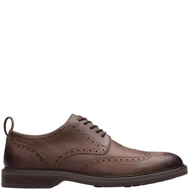 CLARKS MENS BROGUE LACE SHOE - BROWN LEATHER
